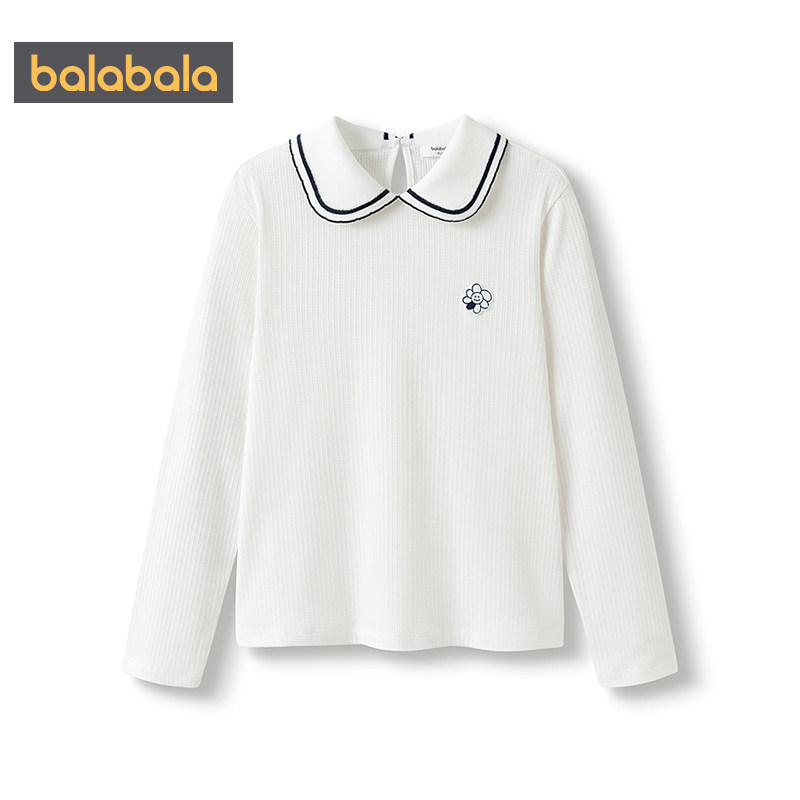 巴拉巴拉女童长袖T恤中大童宝宝洋气白色翻领打底衫儿童春秋童装,淘宝优惠券,粉丝福利购,淘宝优惠卷