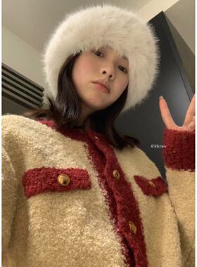 METWO 超好看！白色毛绒帽子女冬气质简约休闲圆顶渔夫帽