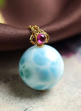 天然海纹石18K金镶嵌大单珠吊坠轻奢复古女项链锁骨链