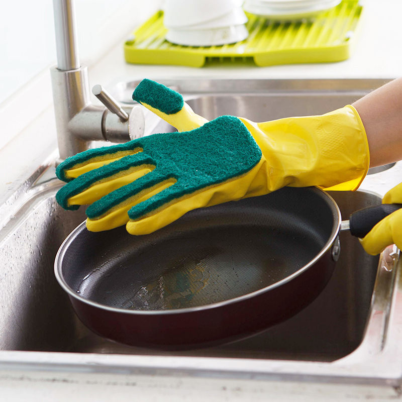 狄嘉伦厨房百洁布家务清洁洗碗布乳胶耐用防水胶皮手套无加绒加厚