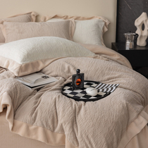 Minimalist pure color winter plus suede thickened milk suede 4 pieces of warm quilt cover double face coral suede flannel bed goods