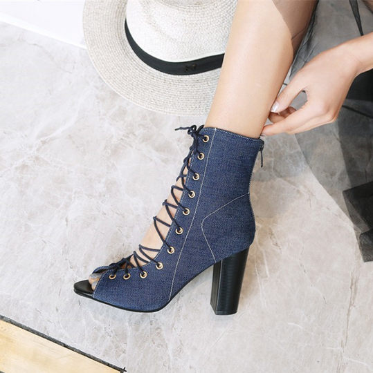 European and American fashion large size strappy high top fish mouth sandals