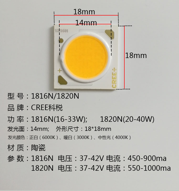 CREE科锐led灯珠COB芯片科瑞35W1507N1512N1816N1820N1830N2520N-图2