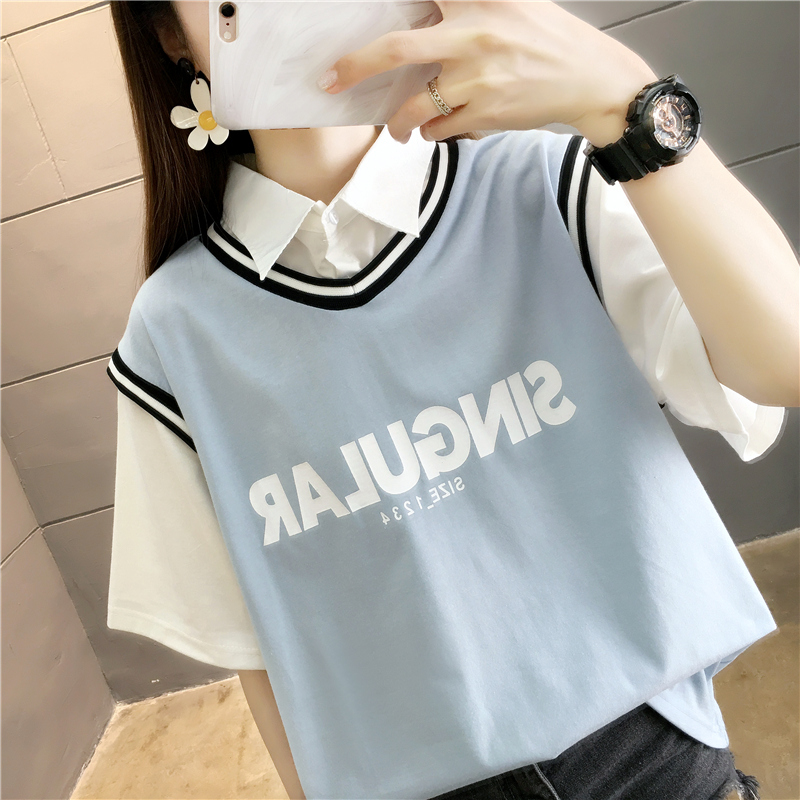假两件短袖T恤少女夏装2022新款初中高中学生休闲运动polo衫上衣 - 小编推荐 - WePost 全民代运 - 马来西亚中国淘宝代运与集运专家