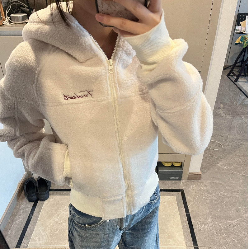 大码美式复古羊羔绒短款连帽外套女秋冬新款加厚宽松慵懒感上衣潮,淘宝优惠券,粉丝福利购,淘宝优惠卷