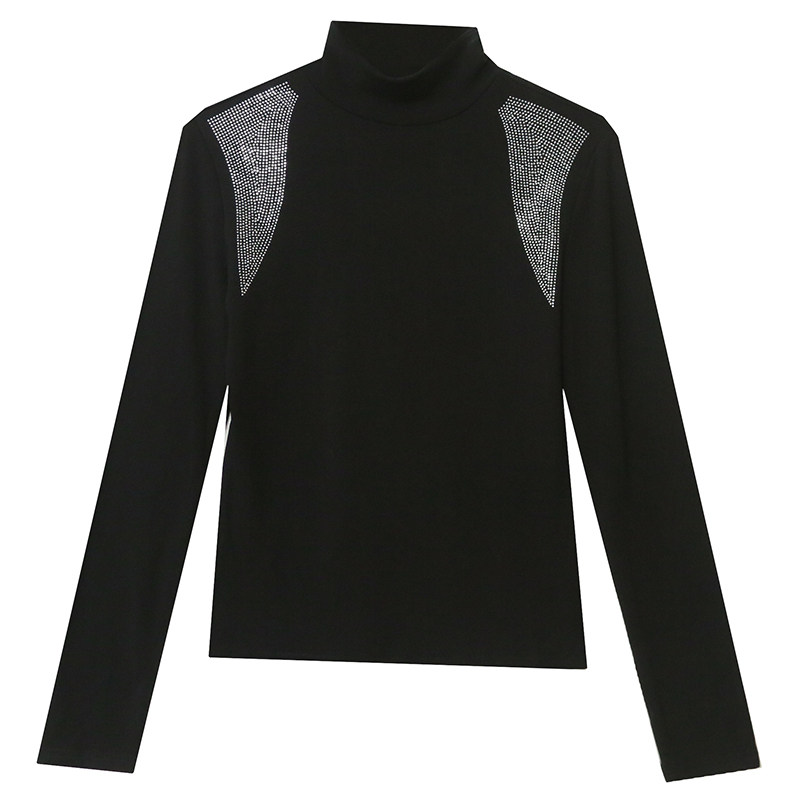 高领打底衫女2025秋冬新款欧货重工烫钻长袖T恤紧身内搭洋气上衣,淘宝优惠券,粉丝福利购,淘宝优惠卷