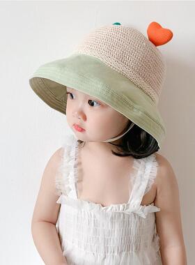 少儿帽子女童夏天透气遮阳帽男宝宝防晒太阳帽可爱孩子网眼渔夫帽