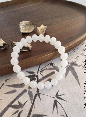 天然和田玉8mm圆珠白色玉石手串