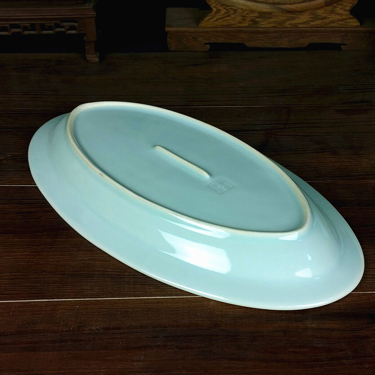 新款龙泉青瓷餐具盘碗碟 陶瓷大鱼盘 创意纯色15英寸鱼盘特价