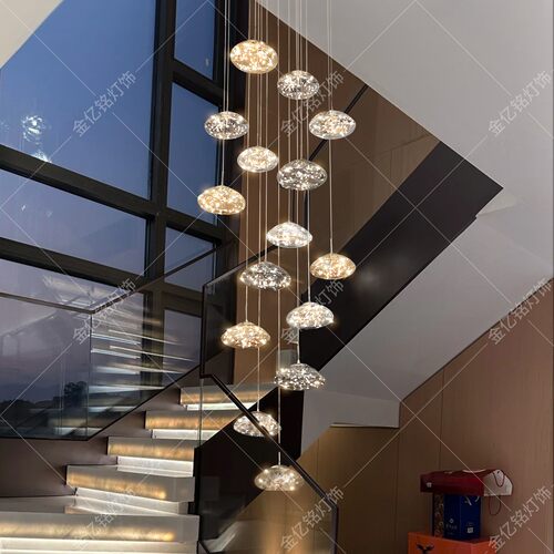 满天星小loft公寓新款客厅灯旋转楼梯间中空长吊灯挑空别墅复式楼 - 图3