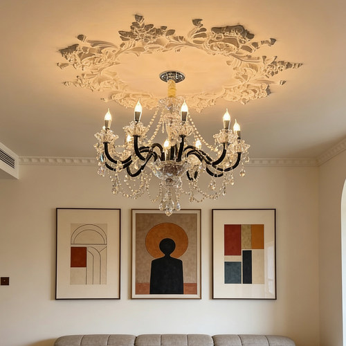 轻法式高档水晶吊灯宫廷风奢华黑色客厅餐厅吊灯卧室书房灯具灯饰 - 图0