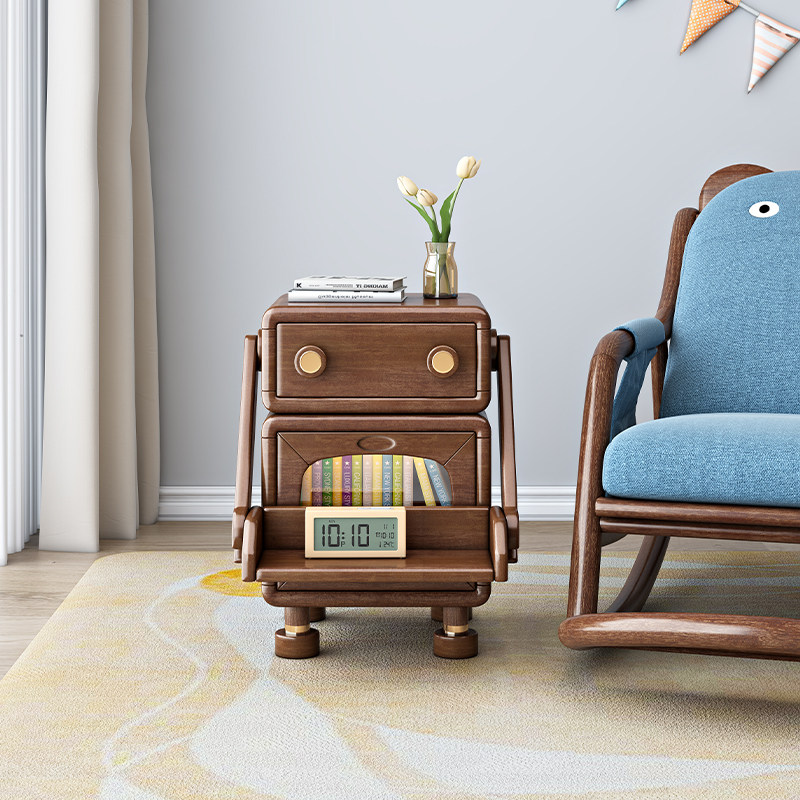 实木机器人床头柜储物柜胡桃木卡通床边柜卧室收纳柜儿童房玩具柜,淘宝优惠券,粉丝福利购,淘宝优惠卷