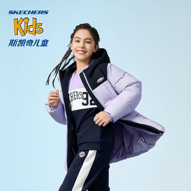 Skechers Shopping Mall Children's Clothing Girls Medium Waist Jacket  Versatile Winter New Warm Children's Down Jacket