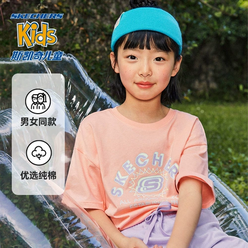 Skechers, летняя спортивная хлопковая дышащая детская футболка с коротким рукавом подходит для мужчин и женщин