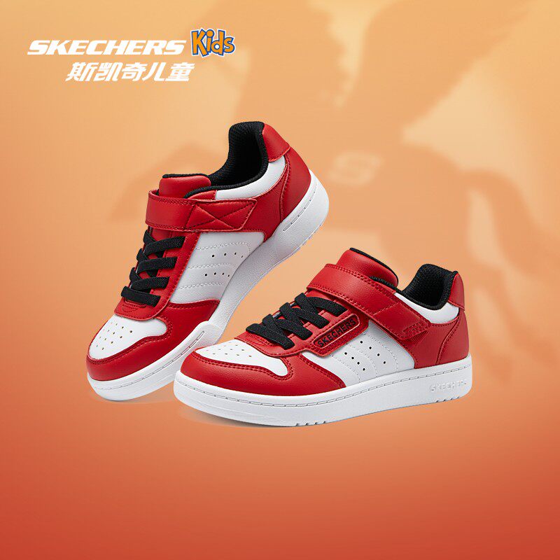 Skechers斯凯奇儿童秋冬红色低帮板鞋休闲运动鞋轻便中大童小白鞋