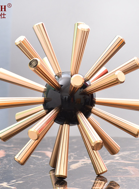 轻奢风几何金属样板间抽象摆件