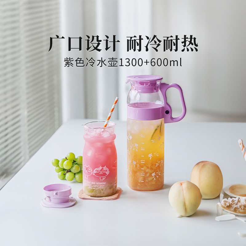 日本怡万家耐热玻璃冷水壶咖啡壶大容量耐高温凉水壶杯茶漏果汁壶
