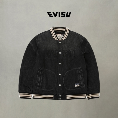 EVISU福神男士商标刺绣牛仔夹克