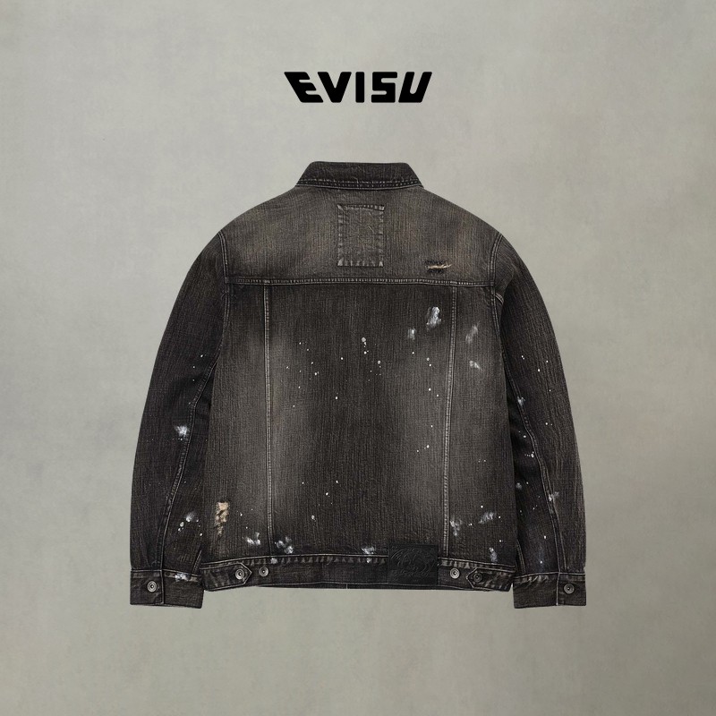 EVISU福神 2025秋男士潮流皮革海鸥贴布纯棉翻领牛仔夹克外套,淘宝优惠券,粉丝福利购,淘宝优惠卷