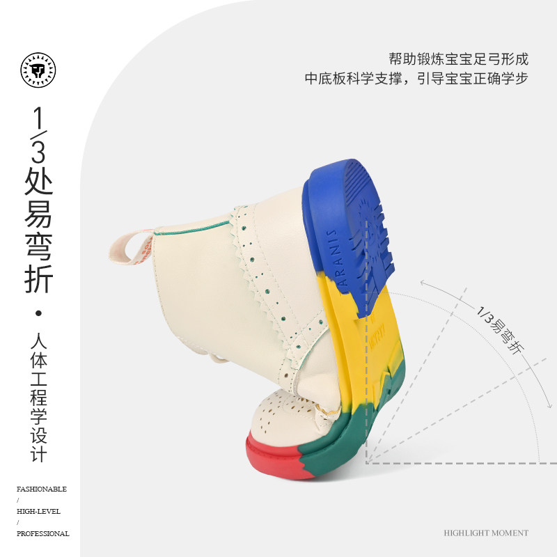 泰兰尼斯冬季新款中小童男童鞋儿童靴子宝宝牛皮撞色彩虹底马丁靴,淘宝优惠券,粉丝福利购,淘宝优惠卷