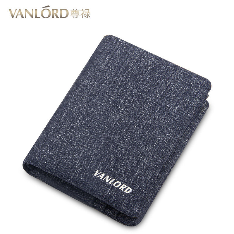 vanlord男短款牛仔布竖拉链皮夹子 vanlord尊禄钱包