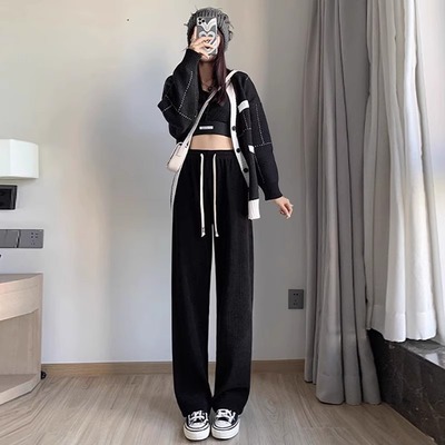 秋款灯芯绒阔腿裤直筒裤休闲高腰显瘦女裤长裤垂感显瘦柔软W2