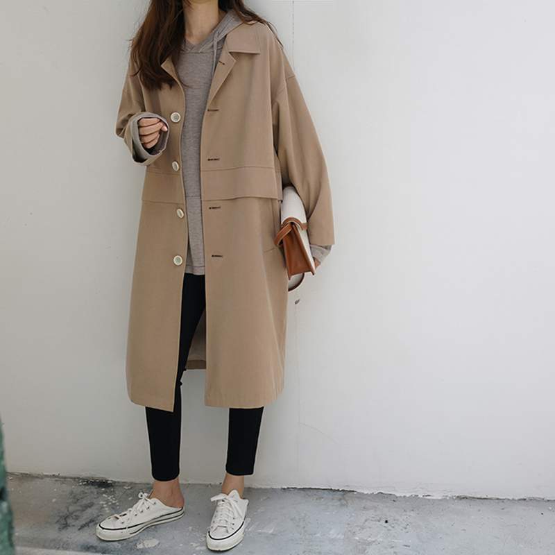 宽松中长款过膝港风外套女 chic 秋季新款港味复古 2019 小个子风衣女 宽松中长款过膝港风外套女 chic 秋季新款港味复古 2019 小个子风衣女