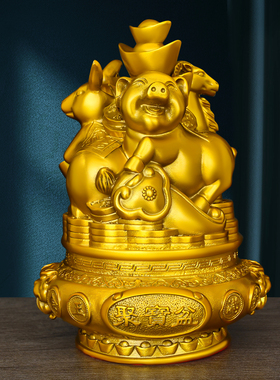 黄铜十二生肖三合贵人聚宝盆牛蛇鸡鼠龙猴摆件三合金家居摆件