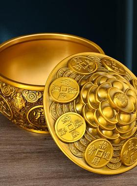 纯黄铜聚宝盆带盖装饰摆件