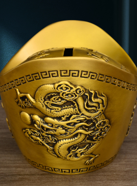 纯黄铜元宝摆件大号金元宝聚宝盆存钱罐办公室客厅店铺装饰品礼品