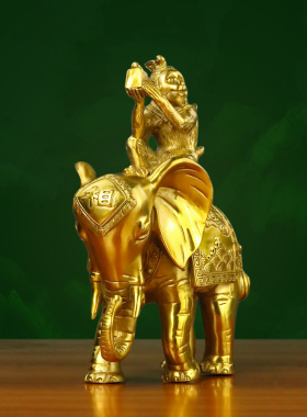 黄铜封侯拜相摆件象上封侯马上封侯官印办公室家居书房铜大象背猴