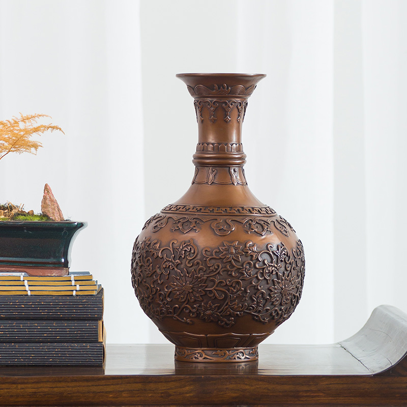 紫铜花瓶摆件客厅房间酒柜艺术品新中式复古轻奢仿古创意工艺品-图2