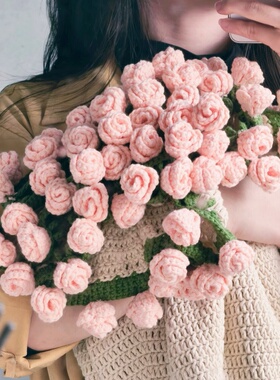 DIY玫瑰花束毛线毯子勾针编织