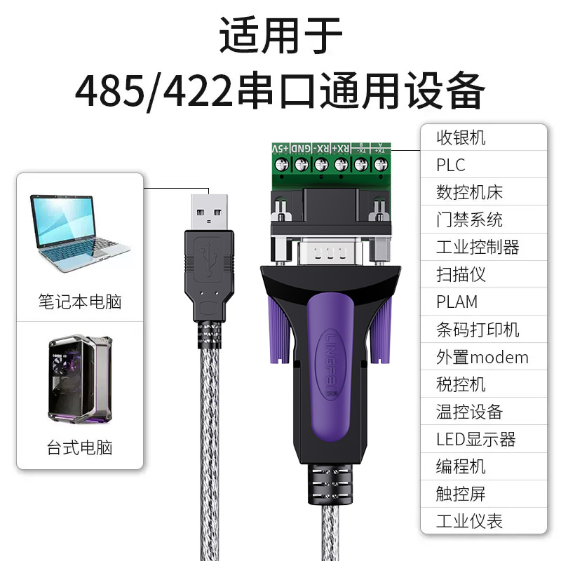 灵派 usb转rs485/422串口线Type-C转换器工业级DB九针通讯转换线数据线防雷防浪涌双向传输串口线485转usb - 图0