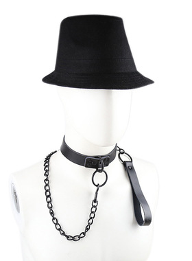 欧美风暗黑个性夸张牵引绳项圈颈圈颈套 另类潮流男女性感O形项圈