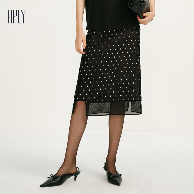 HPLY 2025 spring new women's straight polka-dot slim commuting skirt