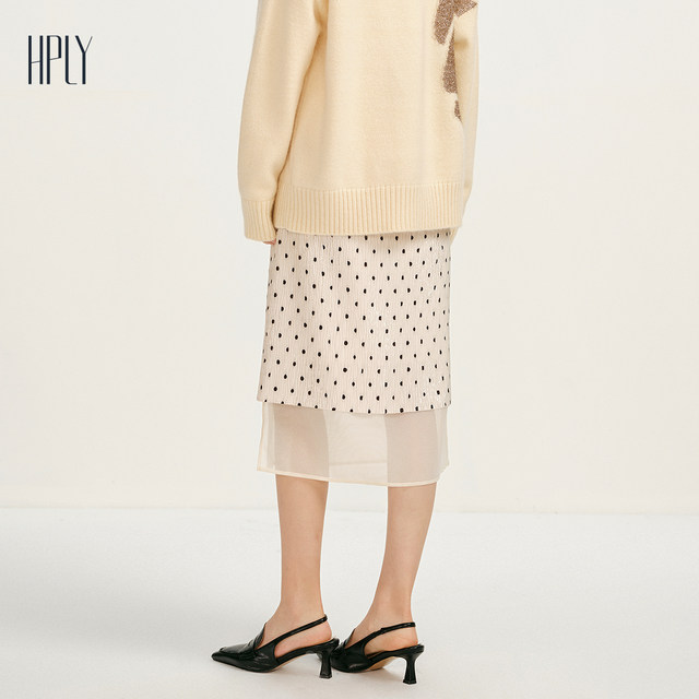 HPLY 2025 spring new women's straight polka-dot slim commuting skirt