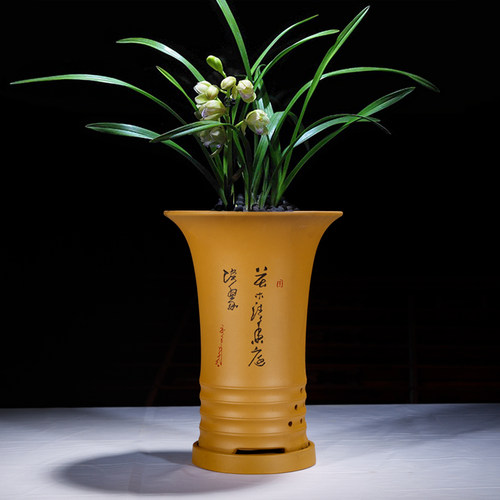 紫砂兰花盆精品圆柱兰草盆室内透气君子兰束腰大口径陶瓷兰花花盆 - 图0