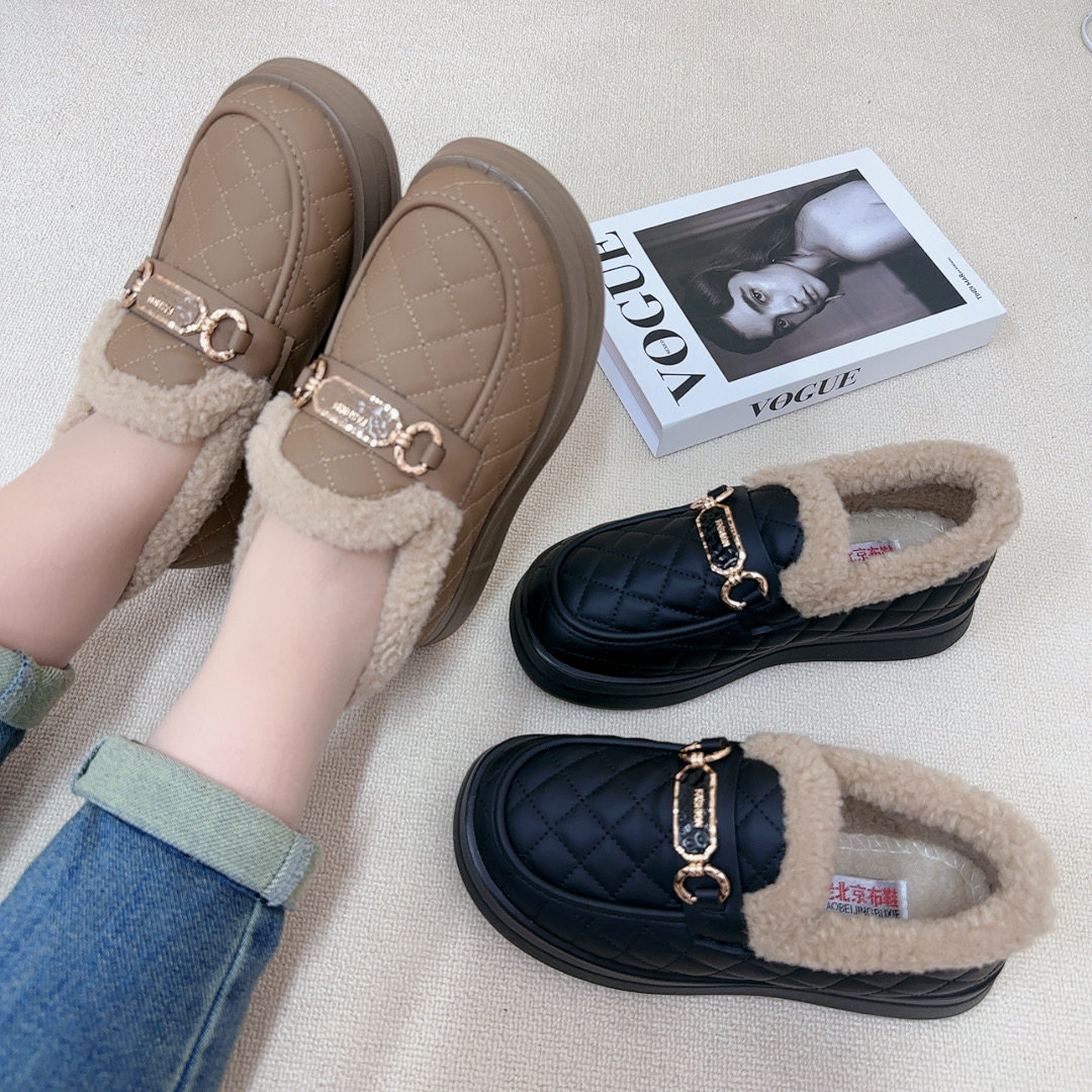 冬季新款加绒保暖豆豆鞋女外穿老北京布鞋加厚一脚蹬厚底乐福棉鞋,淘宝优惠券,粉丝福利购,淘宝优惠卷