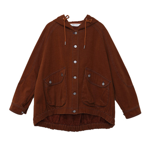 MOVEUP幻走2025冬季新款.FUN系列连帽口袋脚口收丈根牛仔外套女 - 图3