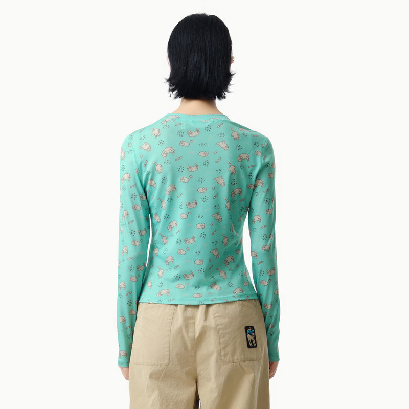 MOVEUP幻走2025春季新款.FUN系列圆领猫咪印花设计师短款T恤女 - 图1