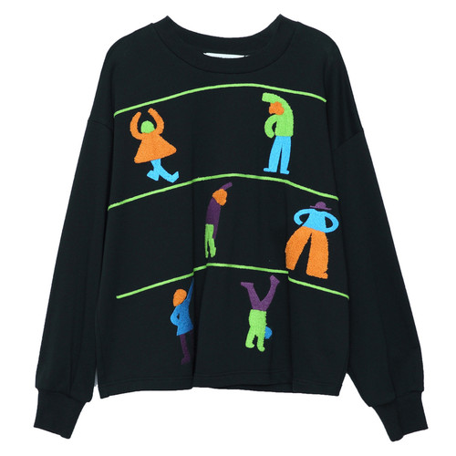 MOVEUP幻走2024秋季新款.FUN系列绣花小落肩设计师短款圆领卫衣女 - 图3