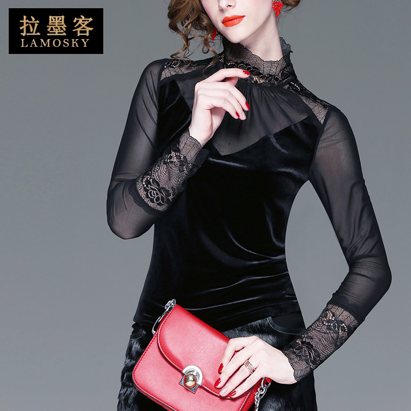 黑色百搭丝绒女加绒2020秋新款t恤 拉墨客T恤