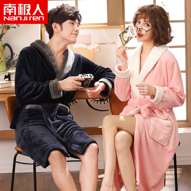 南极人帝虎专卖店南极人情侣睡衣女秋冬款长款浴袍男士珊瑚绒睡袍法兰绒秋冬季加厚1