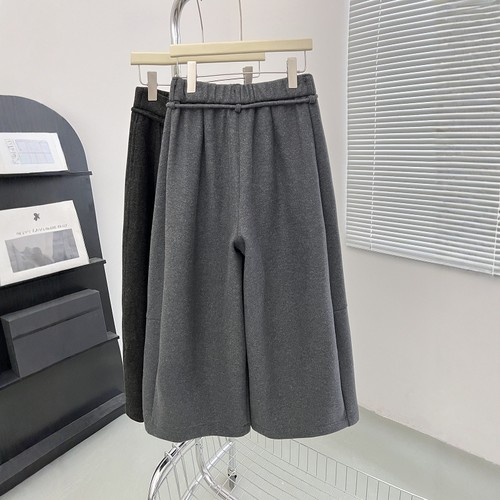 高端欧货羊绒毛呢高腰休闲裤女秋冬加绒加厚中缝百搭九分直筒裤子 - 图2