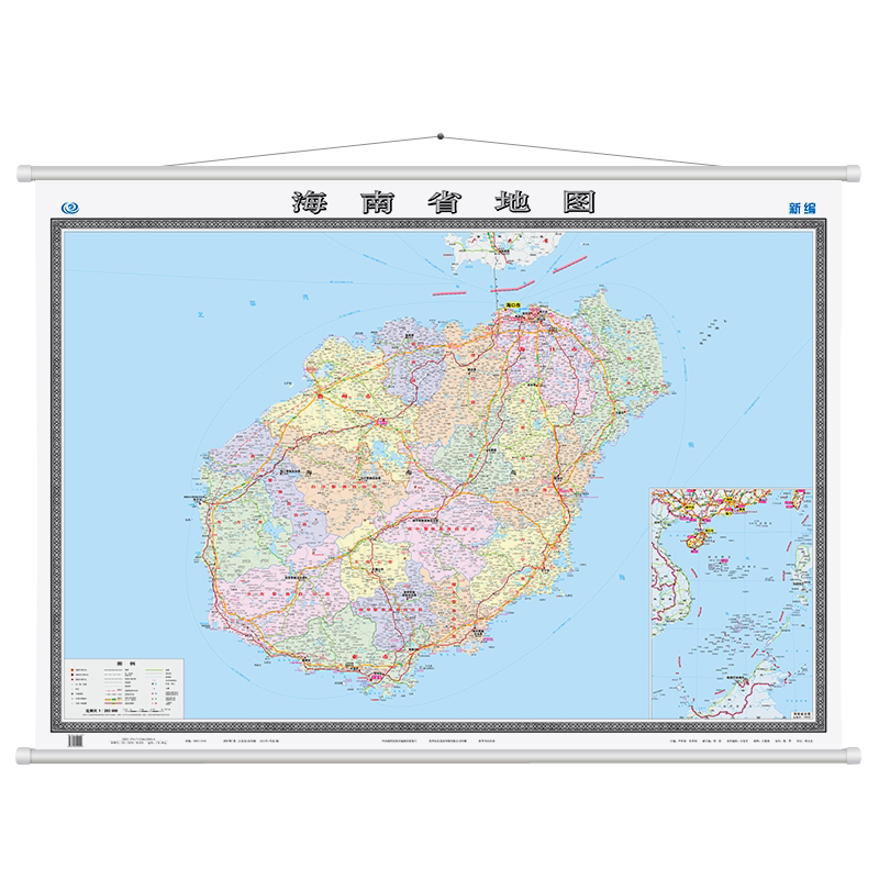 新版海南省地图挂图1.5米x1.1米覆膜挂图挂杆挂绳挂图含郊区县出行办公居家挂图海南挂图_虎窝淘