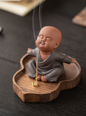 禅意紫砂小和尚线香插