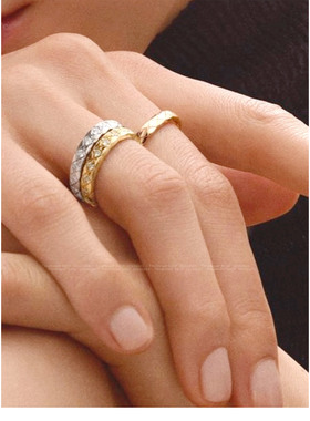 波浪形宽版指环复古菱形格纹戒指