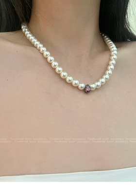 小香风红色水滴锆石珍珠串项链