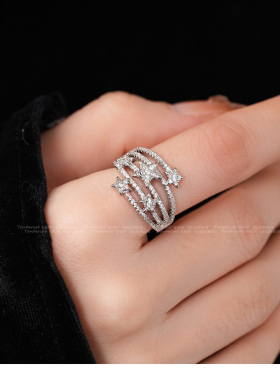 星星奢华多层水钻超闪开口戒指